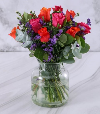 Mixed Roses in Glass Vase