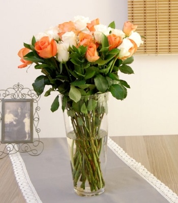 Orange And White Roses In Vase