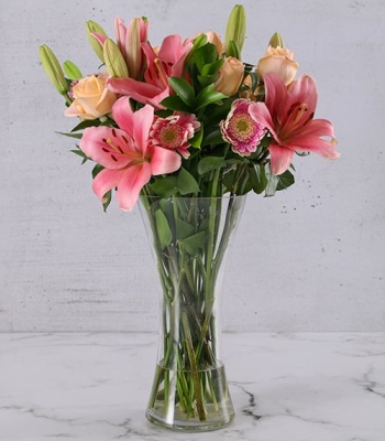 Pastel Flowers in Glass Vase