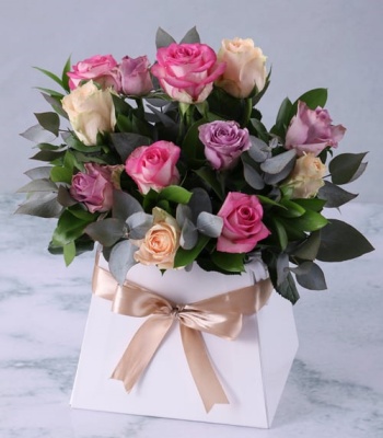 Pastel Roses in White Box