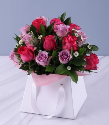 Pink and Lilac Roses in Box