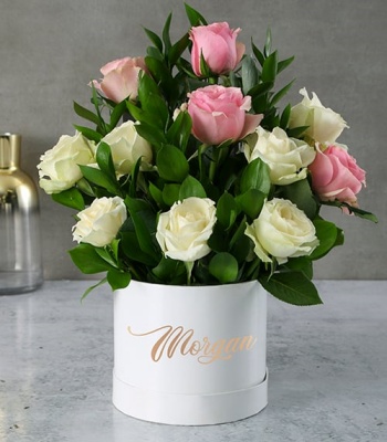 Pink and White Flowers in Hatbox