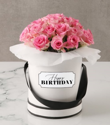 Pink Roses In Birthday Hatbox