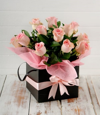 Pink Roses In Black Box