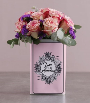 Pink Roses In Tin