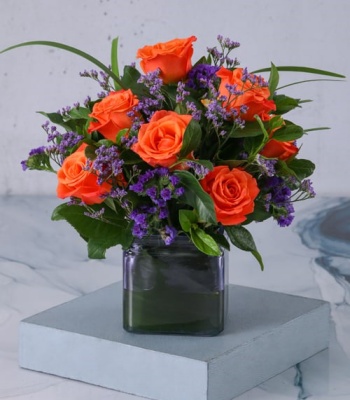 Purple and Orange Rose Arrangement