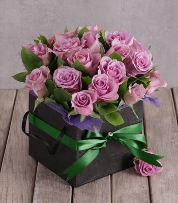 Purple Roses In Black Box