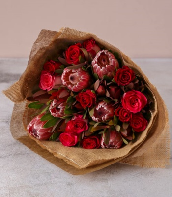 Red Rose & Protea Bouquet