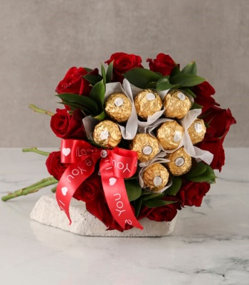 Red Roses And Ferrero Rocher Chocolate Bouquet