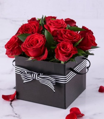 Red Roses In Black Box