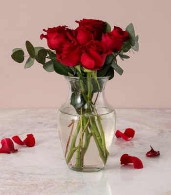 Red Roses In Carafe Vase