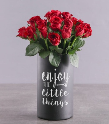 Red Roses in Chalk Vase