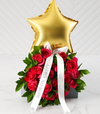 Red Roses with Gold Star Balloon