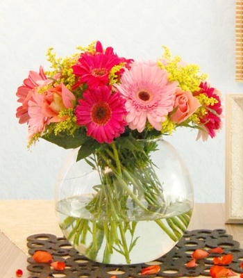 Roses And Gerberas In Bowl