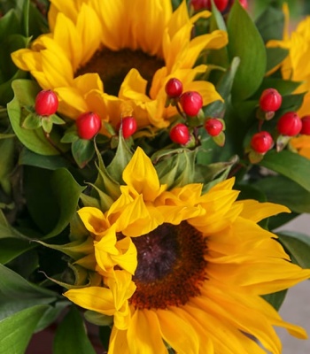 Sunflowers In Square Vase