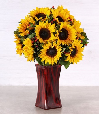 Sunflowers In Tall Vase