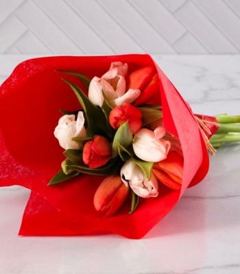 White and Red Tulip Bouquet