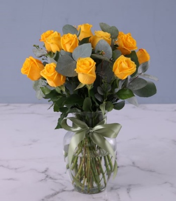 Yellow Roses in Glass Vase