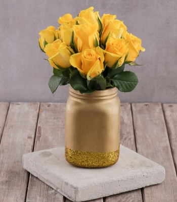 Yellow Roses In Gold Jar