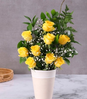 Yellow Roses In Pot