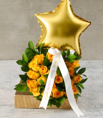 Yellow Roses with Gold Star Balloon