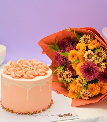 Cake And Chrysanthemum Flowers