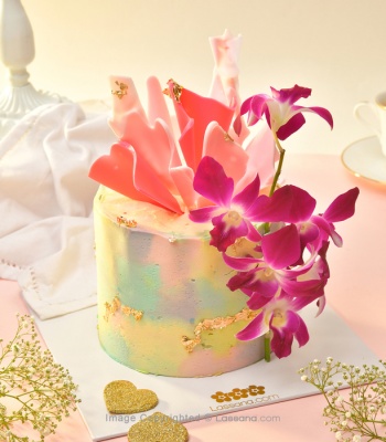 Cake With Orchids Flowers - 1.2 KG (2.6 LBS)