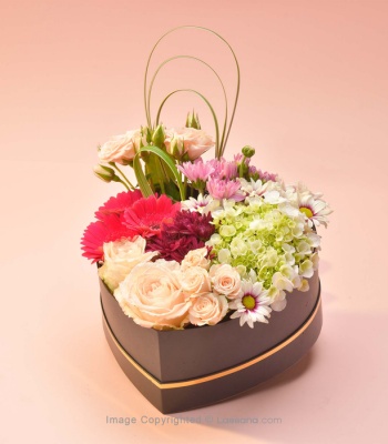 Mix Flower Arrangement in Heart Shaped Basket