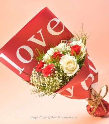 Red And White Roses - 5 Stems