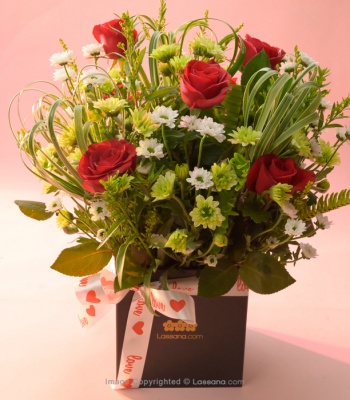 Red Roses and Chrysanthemums Flower Arrangement