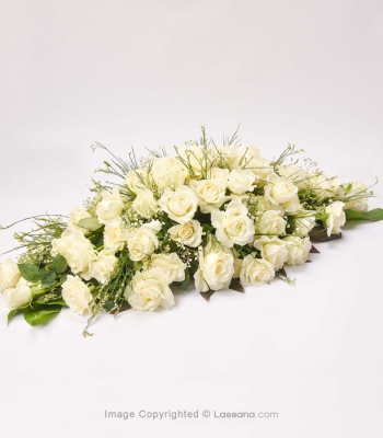 White Roses Funeral Casket Spray