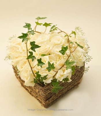 White Roses in Heart Shape Basket