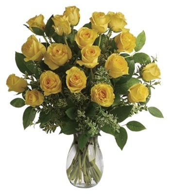 24 Yellow Roses in Vase