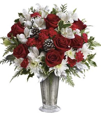 Christmas Arrangement Of Classic Red Roses & White Flowers