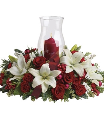 Christmas Centerpiece With Classic Glass Hurricane & Red Candle