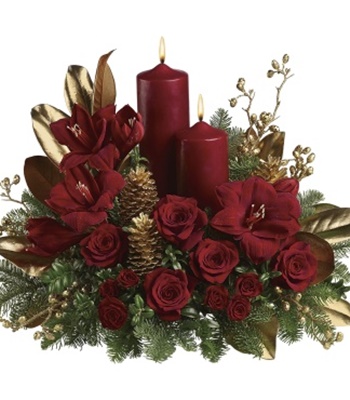 Christmas Arrangement Made Of Reds, Golds & Greens