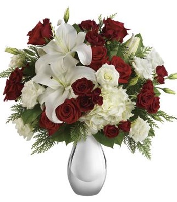 Festive Holiday Christmas Flowers Arrangement In Vase