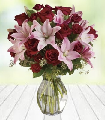 Free delivery - Premium - Twilight - Peach and Red Roses - Flowers