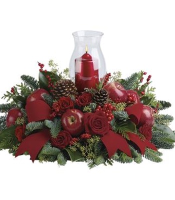 Unique Christmas Centerpiece - Shiny Red Apples & Greens