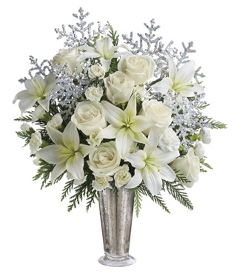 Fall Winter Centerpiece Of All White Christmas Flowers