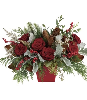 Winter Christmas Blooms In Tapered Red Cube