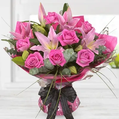 Pink Roses And Lilies