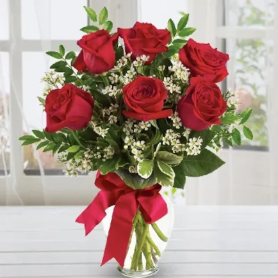 6 Roses In Vase