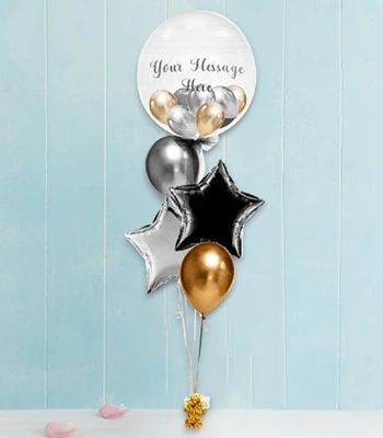 Bubbles Custom Text And Star Chrome Balloon Bouquet