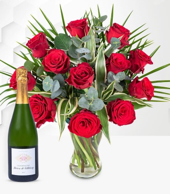 12 Red Roses With Champagne