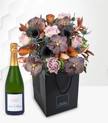 Black Flower Bouquet With Champagne