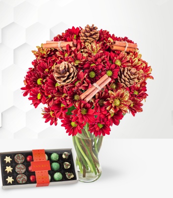 Christmas Flowers with Cinnamon Sticks and Chocolates