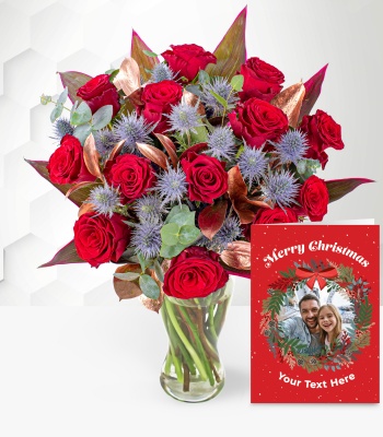 Christmas Red Roses and Christmas Card