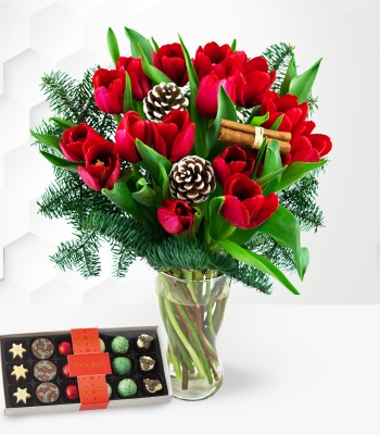 Christmas Red Tulips and Chocolates