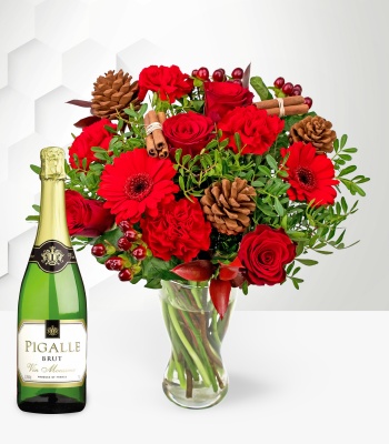 Christmas Roses and Carnations with Sparkling Wine